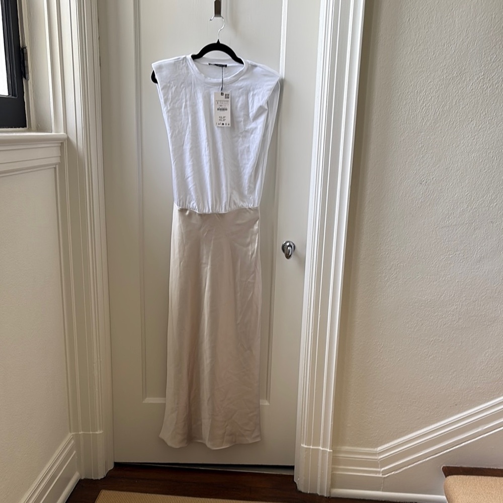 Zara White and Cream Midi Dress